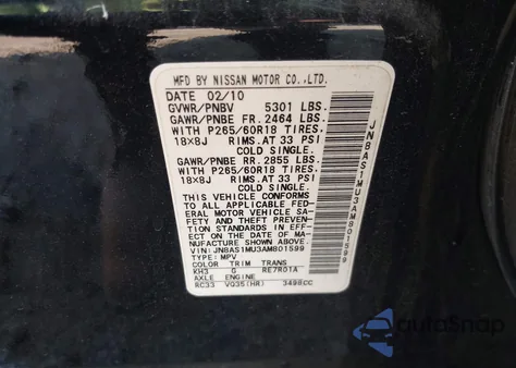 2010 Infiniti Fx35 from USA, damaged, VIN JN8AS1MU3AM801599